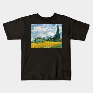 Wheat Field with Cypresses by van Gogh Kids T-Shirt